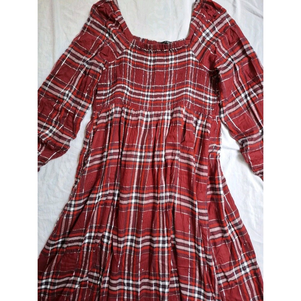 Lane Bryant Dress Red Plaid Square Neck Smocked Balloon Sleeves Womens 18/20 NWT - Picture 14 of 14
